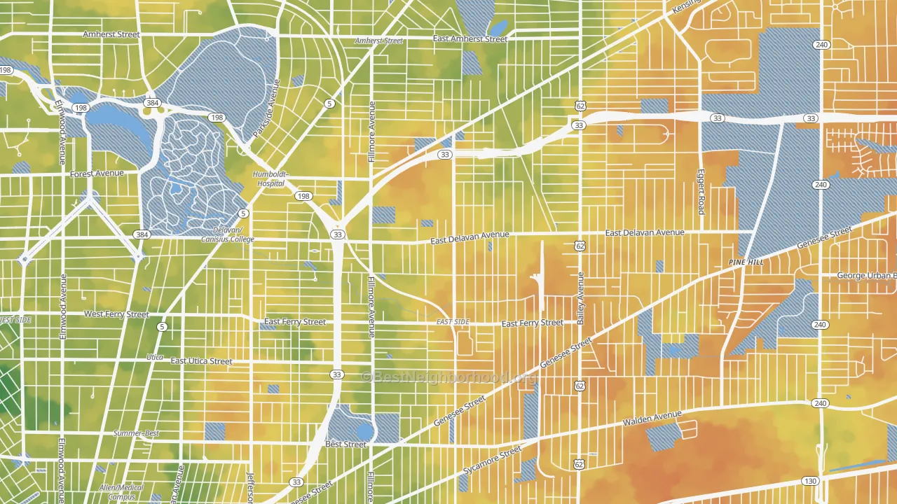 Bike Grade map of Grider, Buffalo, NY