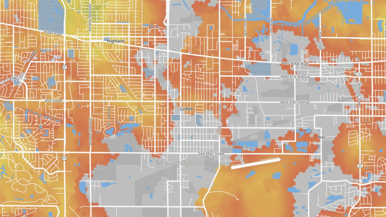 Bike Grade map of Griffith, IN