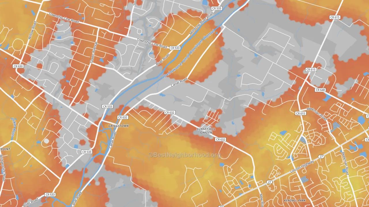 Bike Grade map of Griggstown, NJ