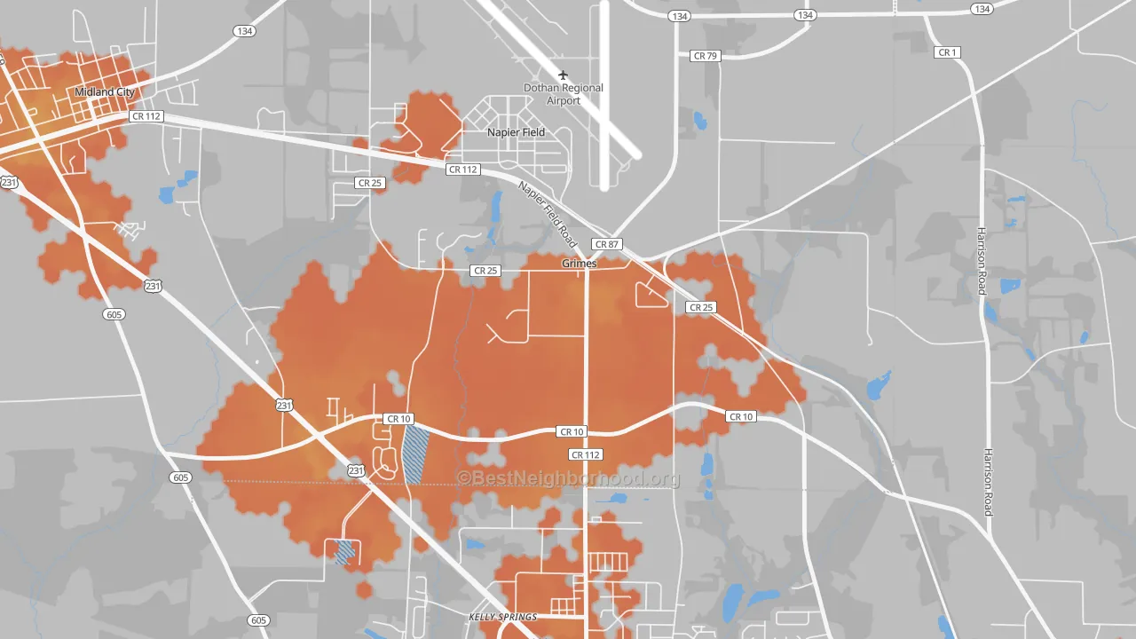 Bike Grade map of Grimes, AL