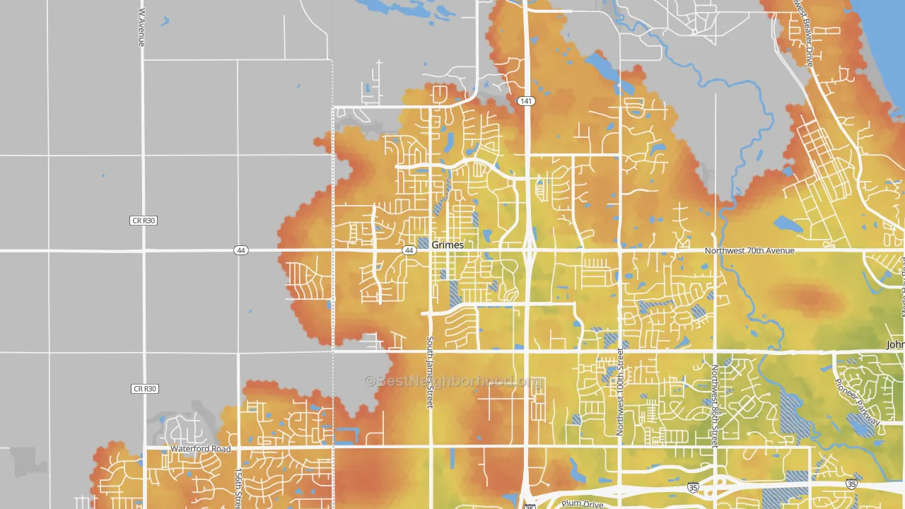 Bike Grade map of Grimes, IA