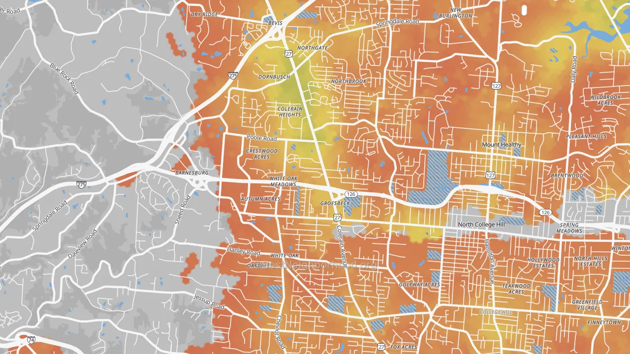Bike Grade map of Groesbeck, Cincinnati, OH