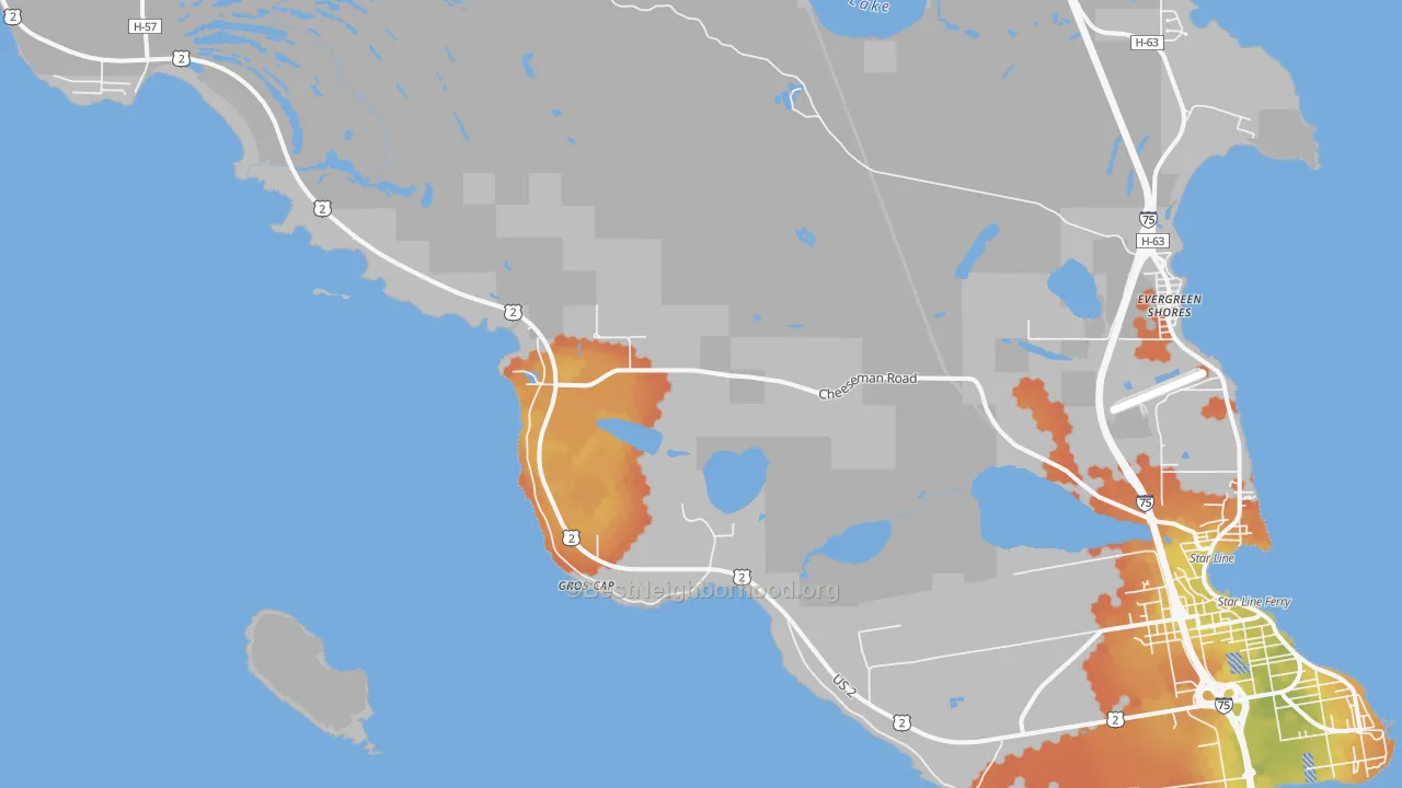 Bike Grade map of Gros Cap, MI