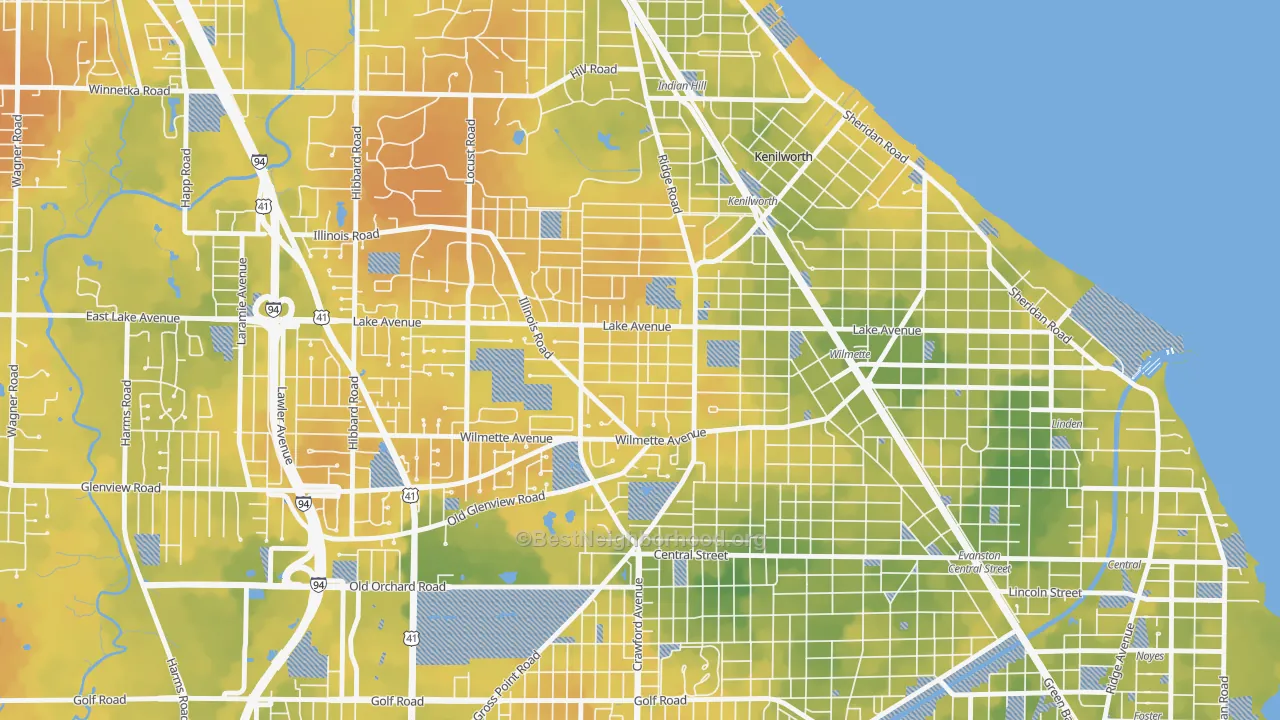 Bike Grade map of Gross Point, Wilmette, IL