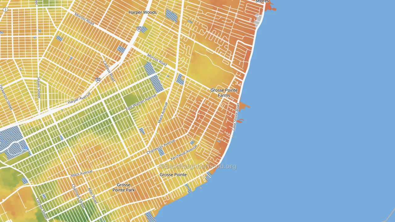 Bike Grade map of Grosse Pointe Farms, MI