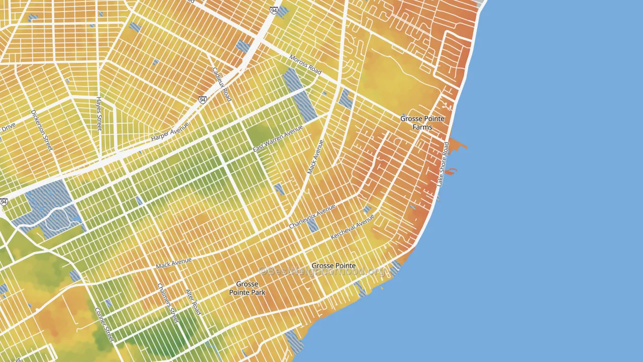 Bike Grade map of Grosse Pointe, MI