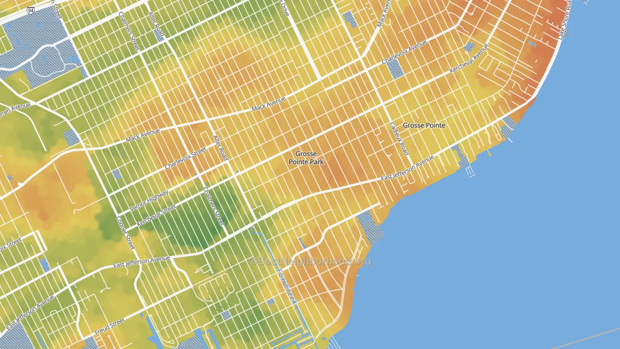Bike Grade map of Grosse Pointe Park, MI