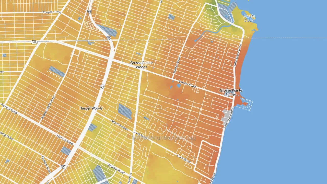 Bike Grade map of Grosse Pointe Woods, MI