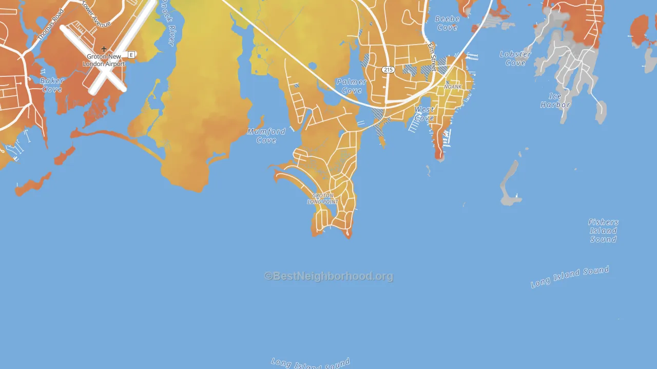 Bike Grade map of Groton Long Point, CT