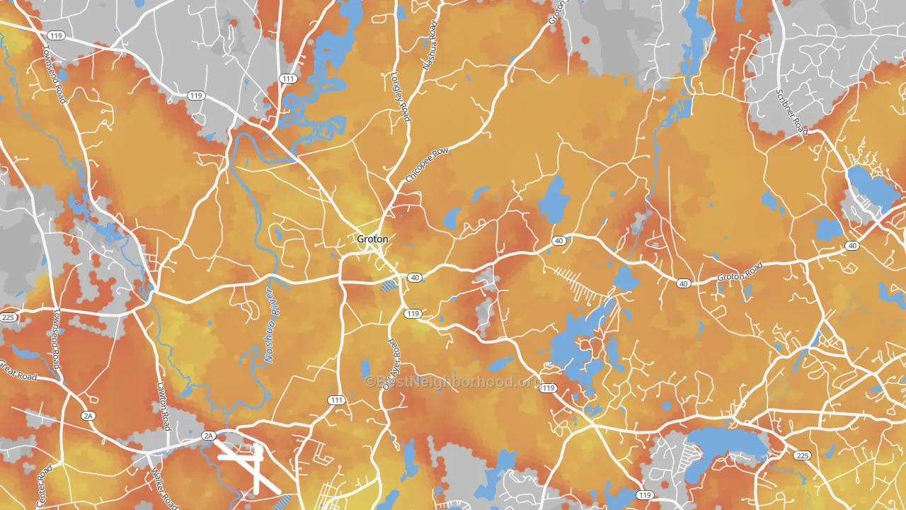 Bike Grade map of Groton, MA