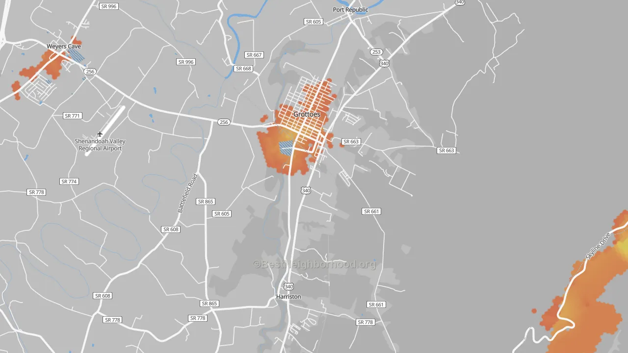 Bike Grade map of Grottoes, VA