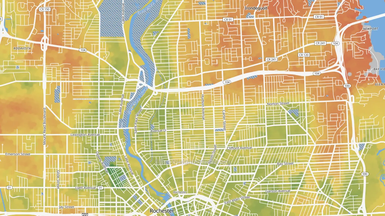 Bike Grade map of Group 14621, Rochester, NY