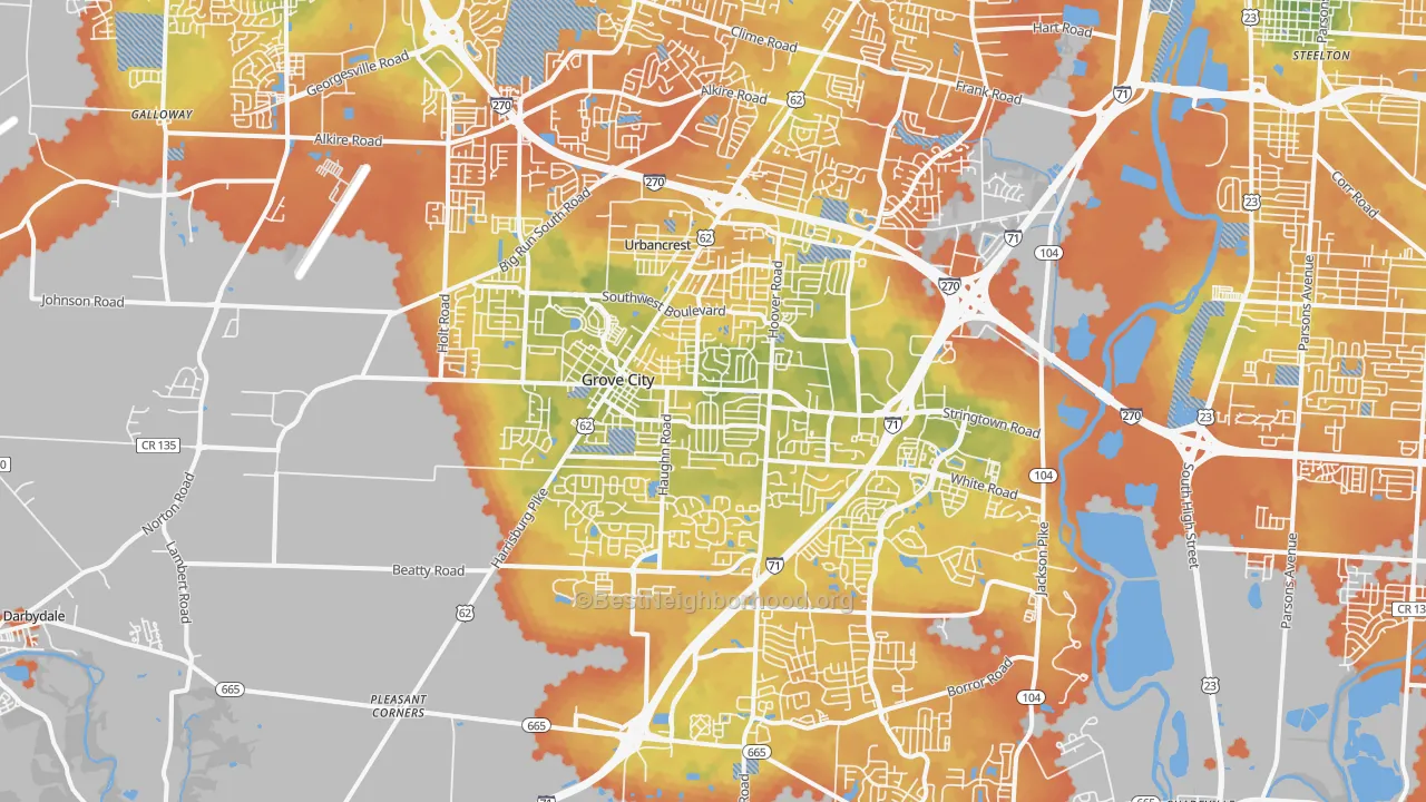 Bike Grade map of Grove City, OH