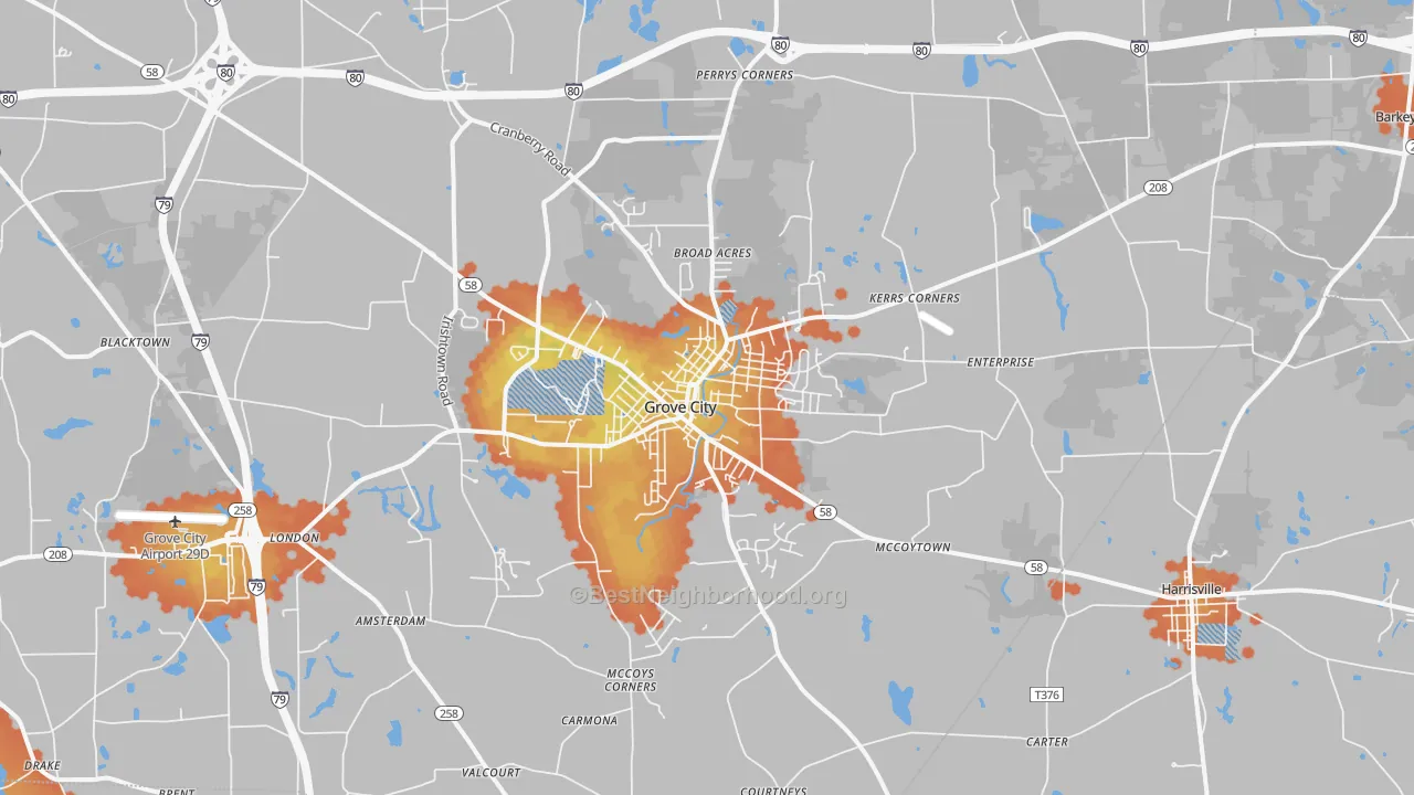 Bike Grade map of Grove City, PA