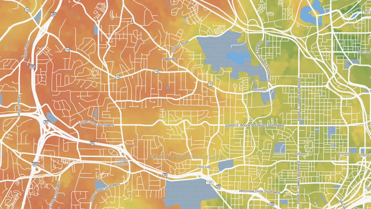 Bike Grade map of Grove Park, Atlanta, GA