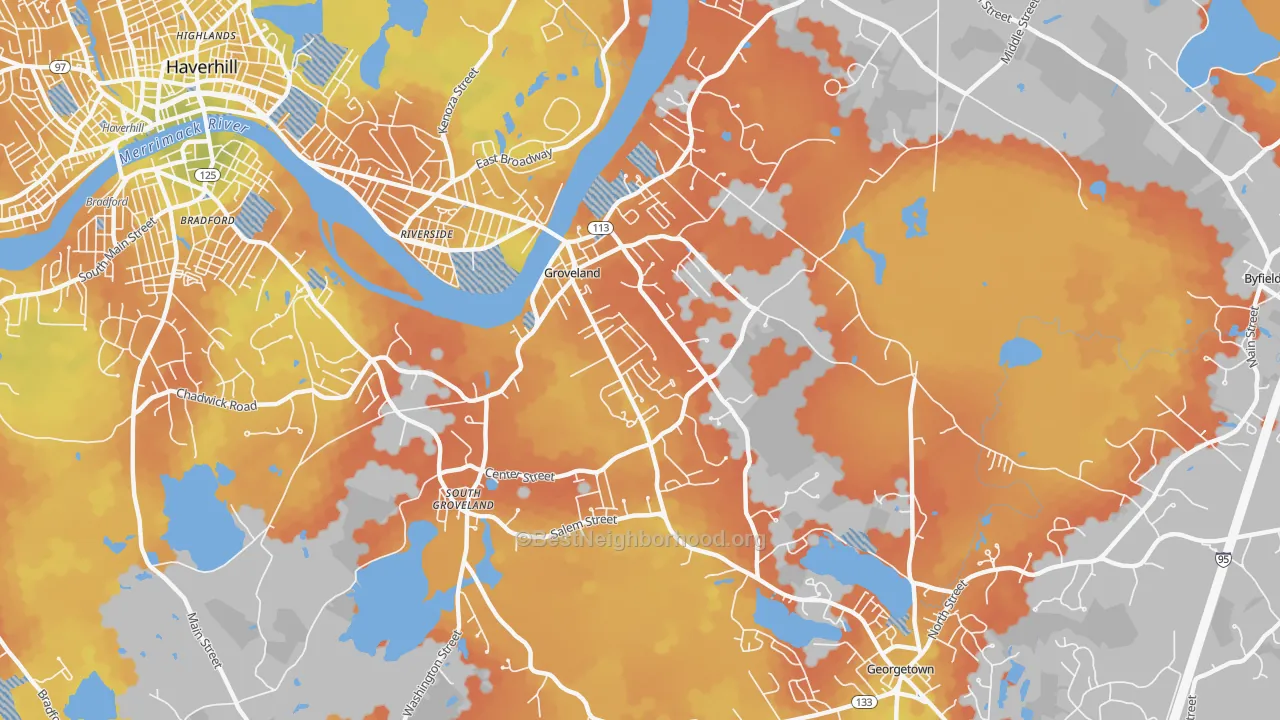 Bike Grade map of Groveland, MA
