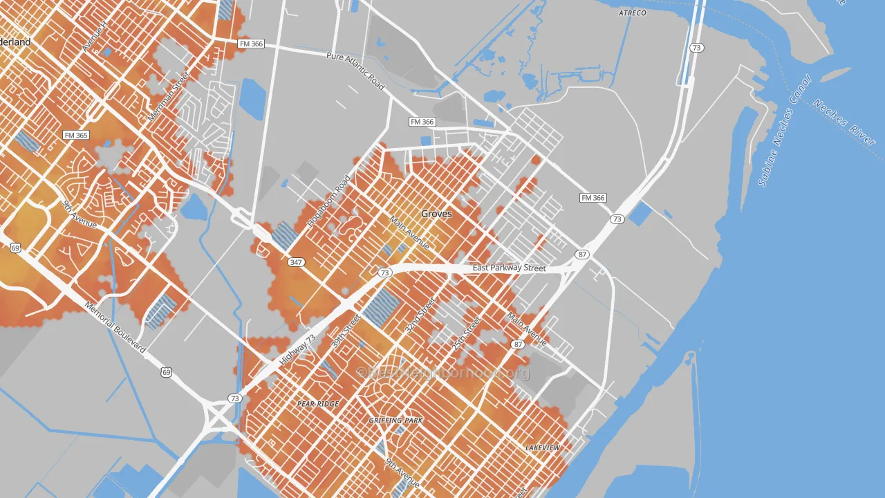 Bike Grade map of Groves, TX