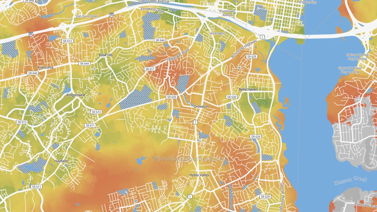 Bike Grade map of Groveton, Alexandria, VA