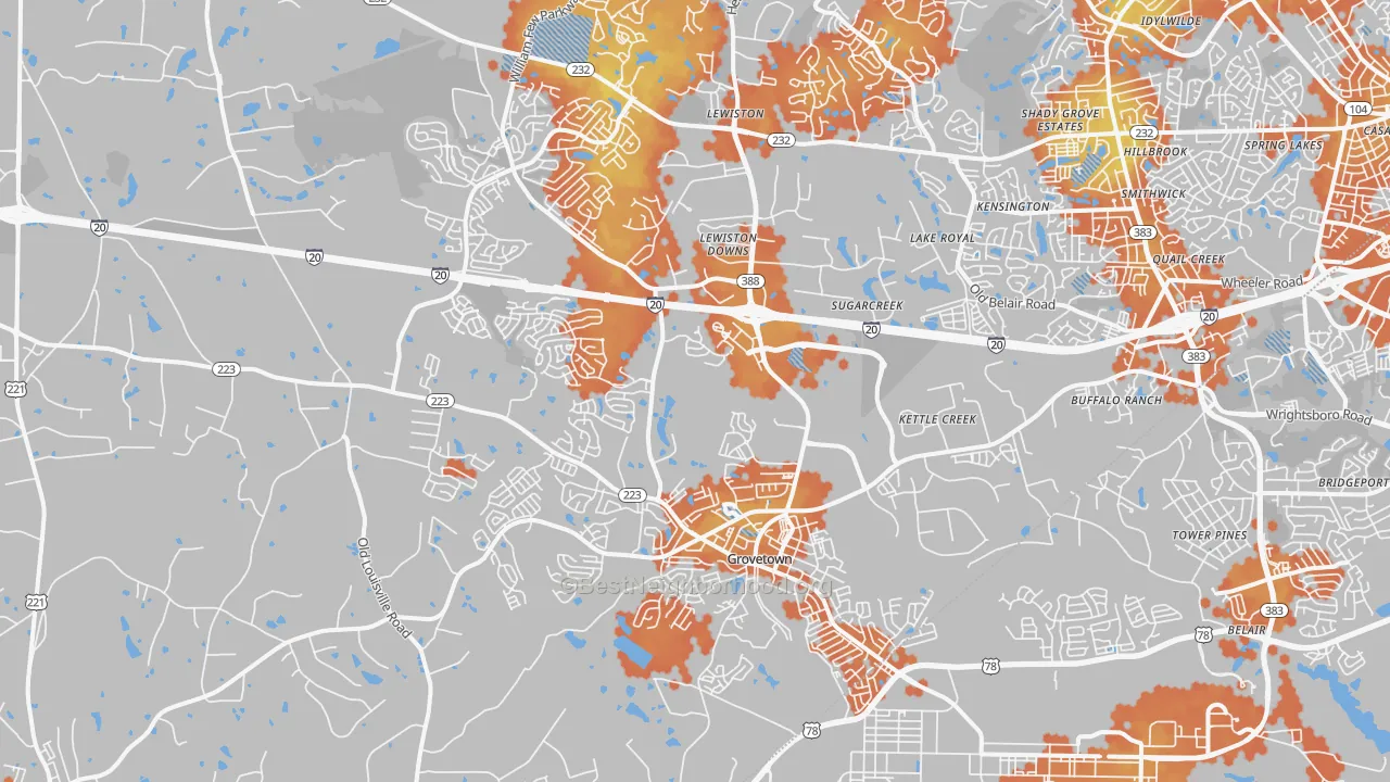 Bike Grade map of Grovetown, GA