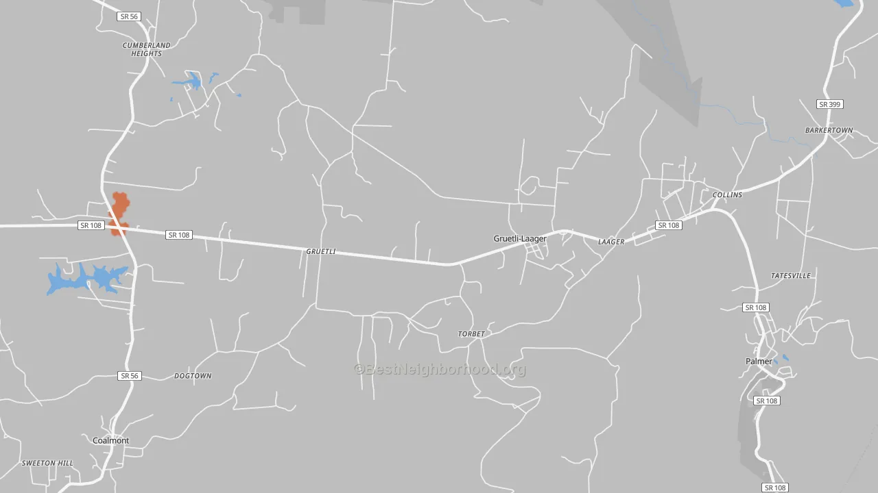 Bike Grade map of Gruetli-Laager, TN