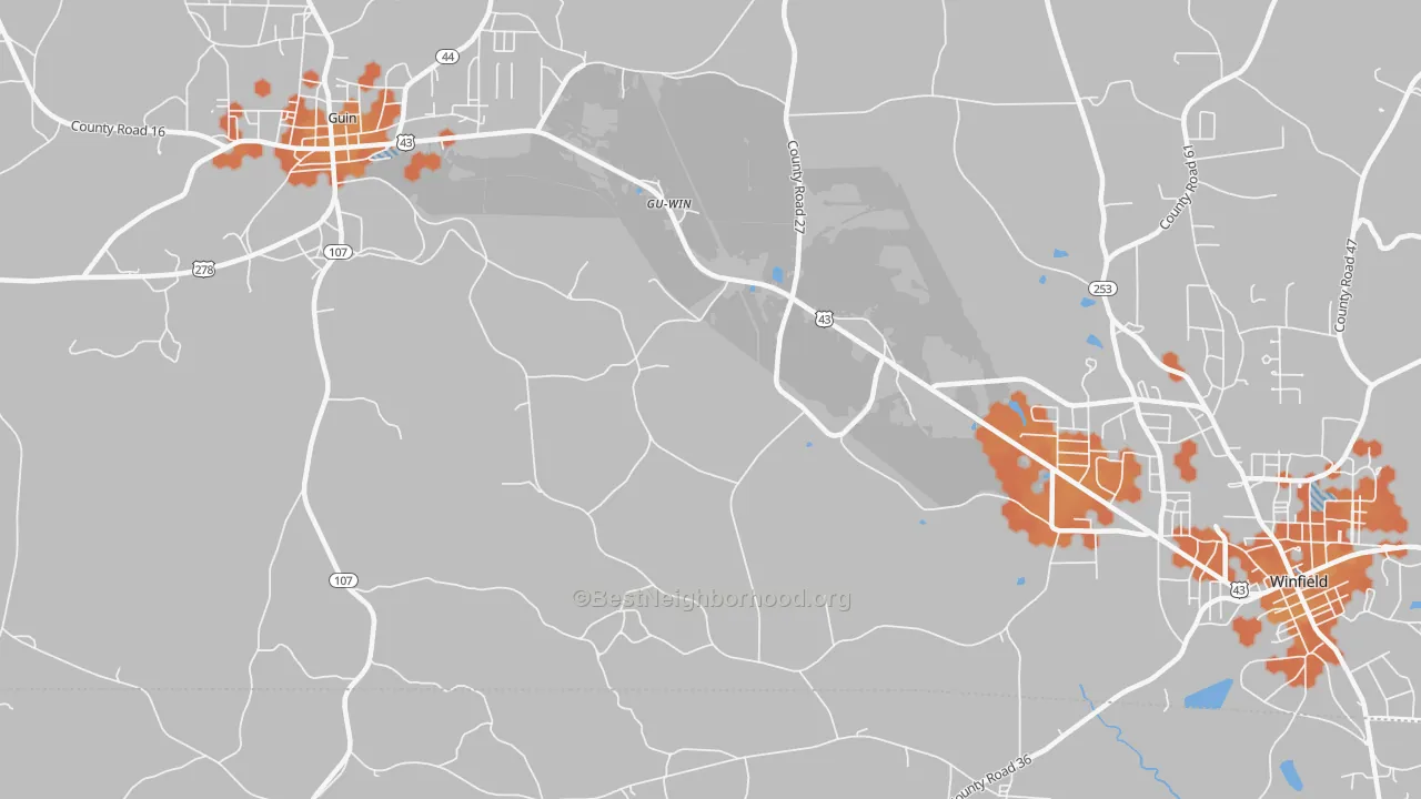 Bike Grade map of Gu-Win, AL