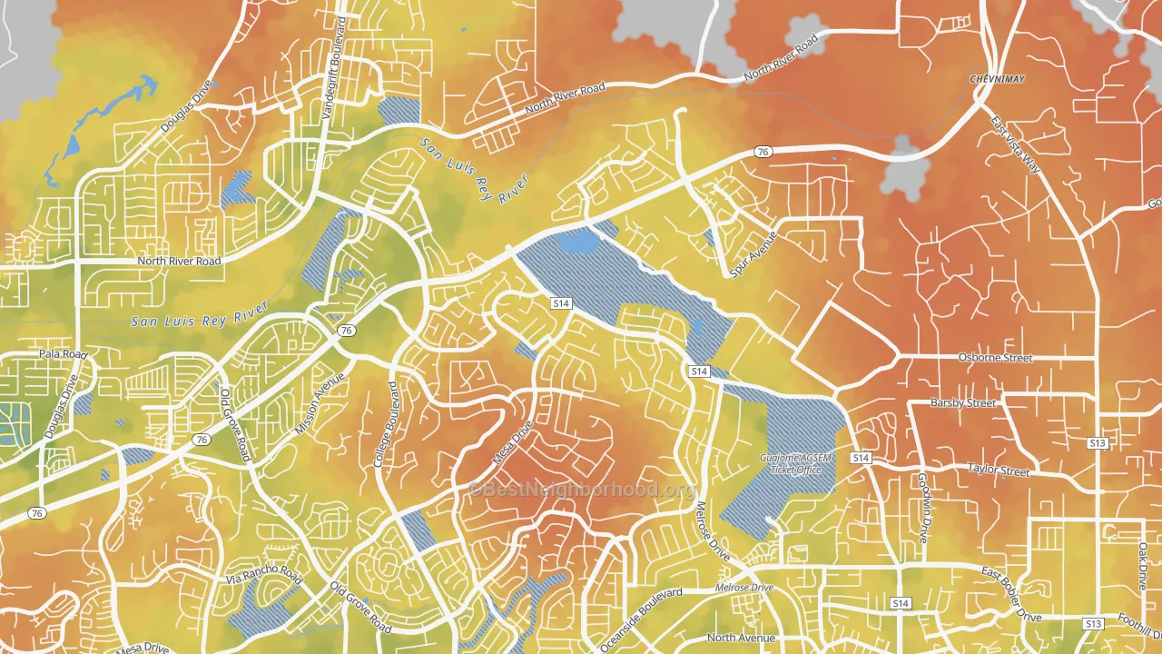 Bike Grade map of Guajome, Oceanside, CA