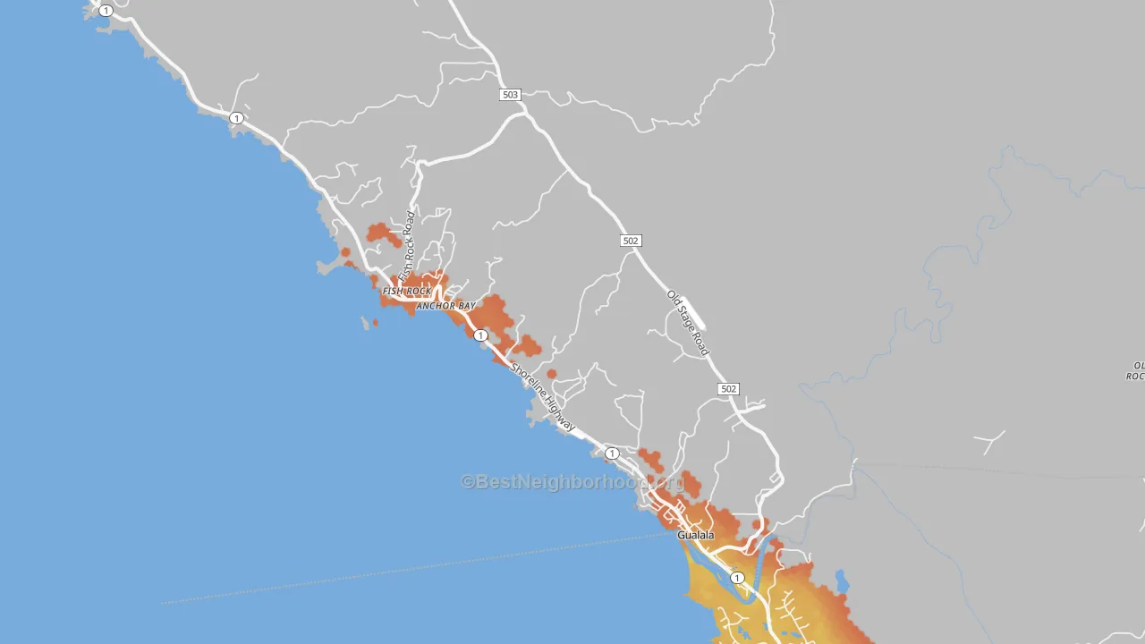 Bike Grade map of Gualala, CA