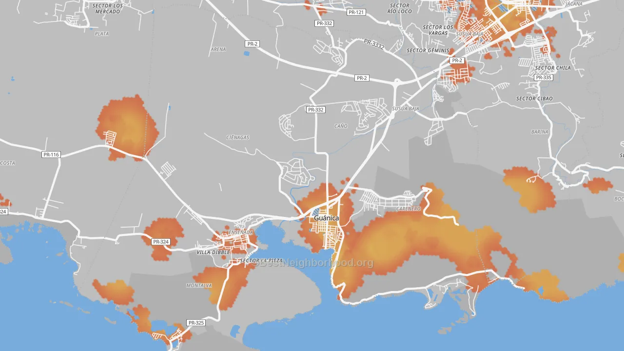 Bike Grade map of Guanica Municipio, PR