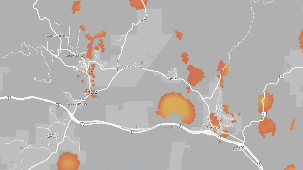 Bike Grade map of Guatay, CA