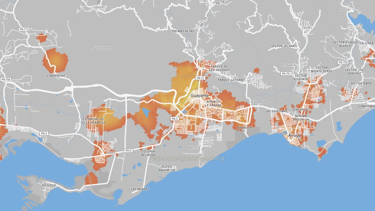 Bike Grade map of Guayama Municipio, PR