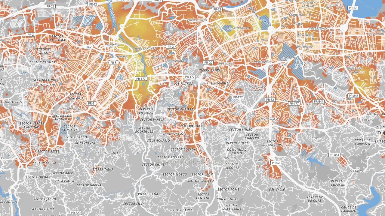 Bike Grade map of Guaynabo, PR