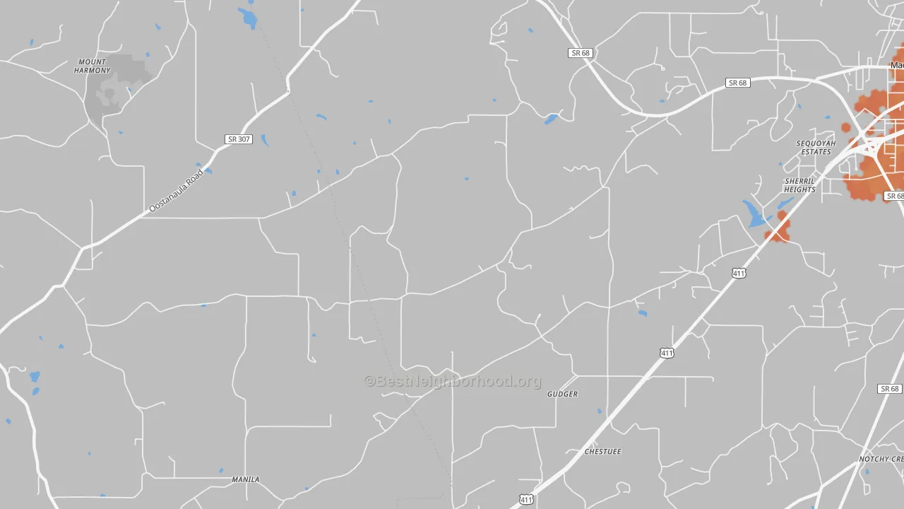 Bike Grade map of Gudger, TN