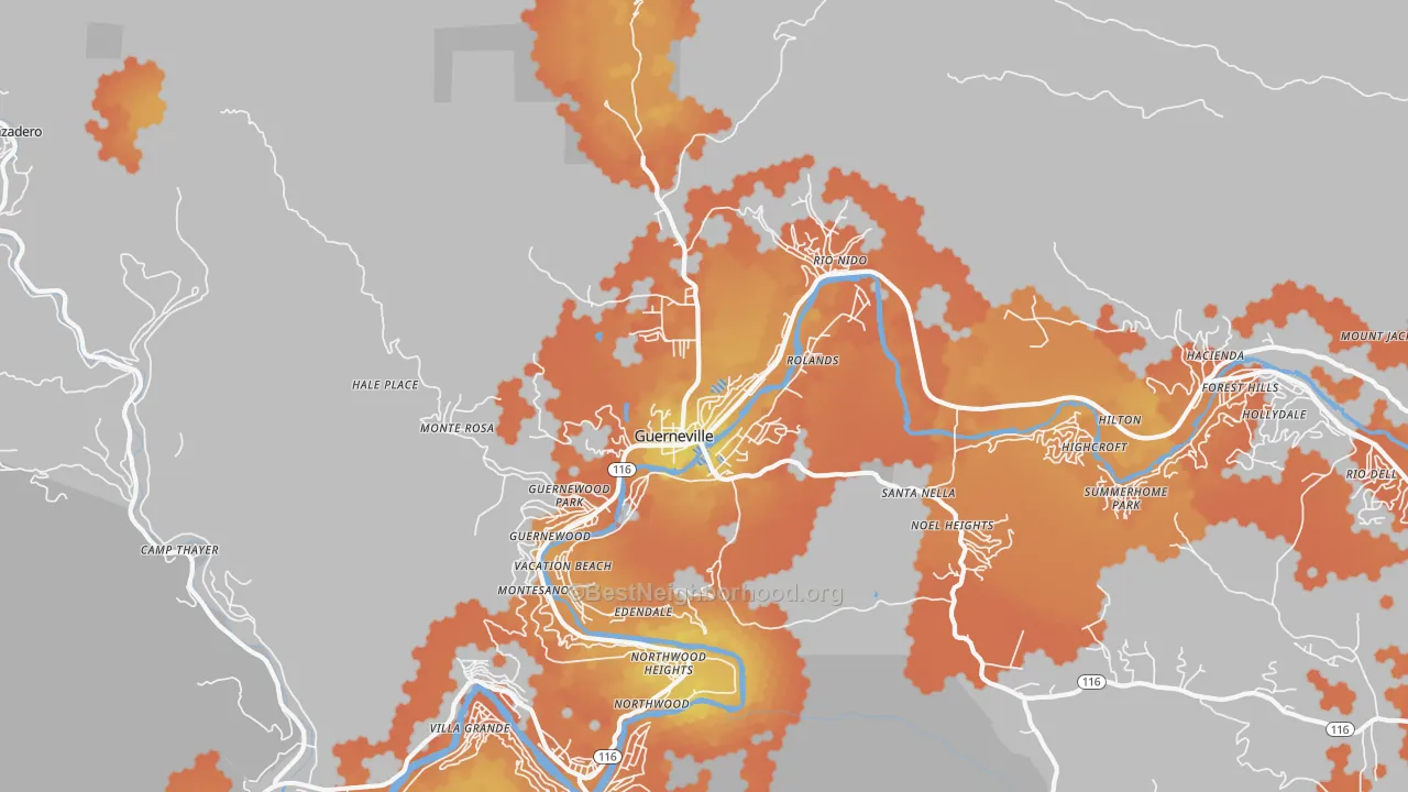 Bike Grade map of Guerneville, CA
