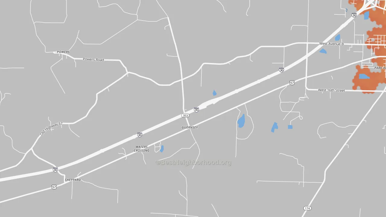 Bike Grade map of Guernsey, AR