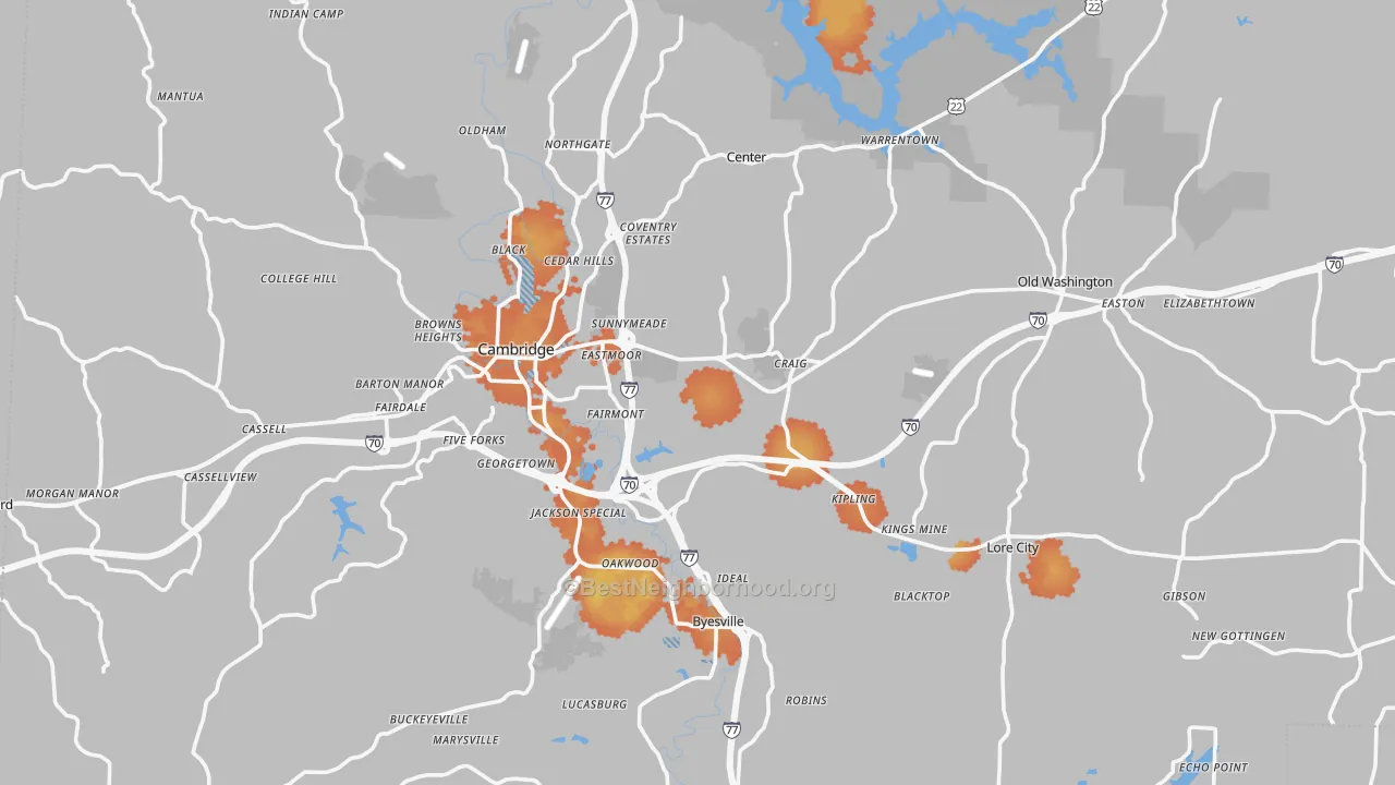 Bike Grade map of Guernsey County, OH