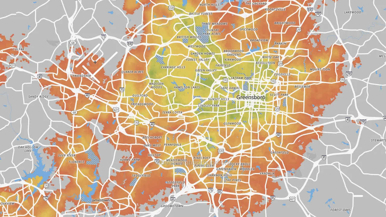 Bike Grade map of Guilford County, NC
