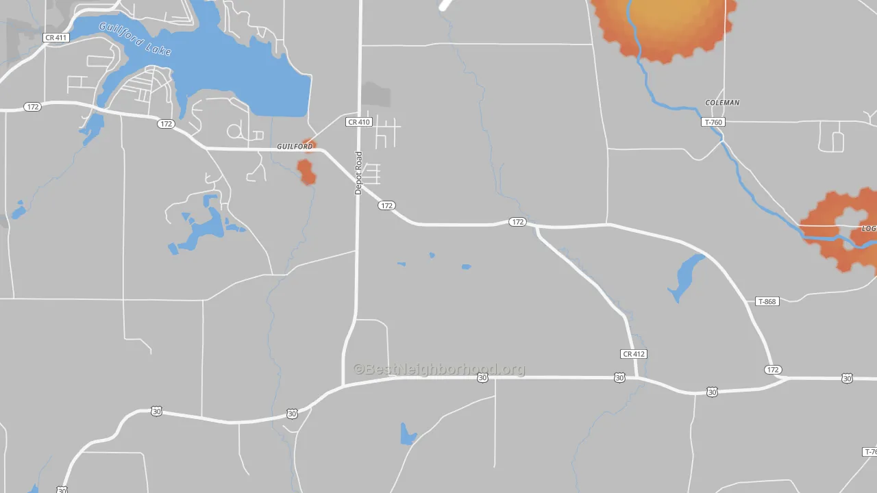 Bike Grade map of Guilford, OH