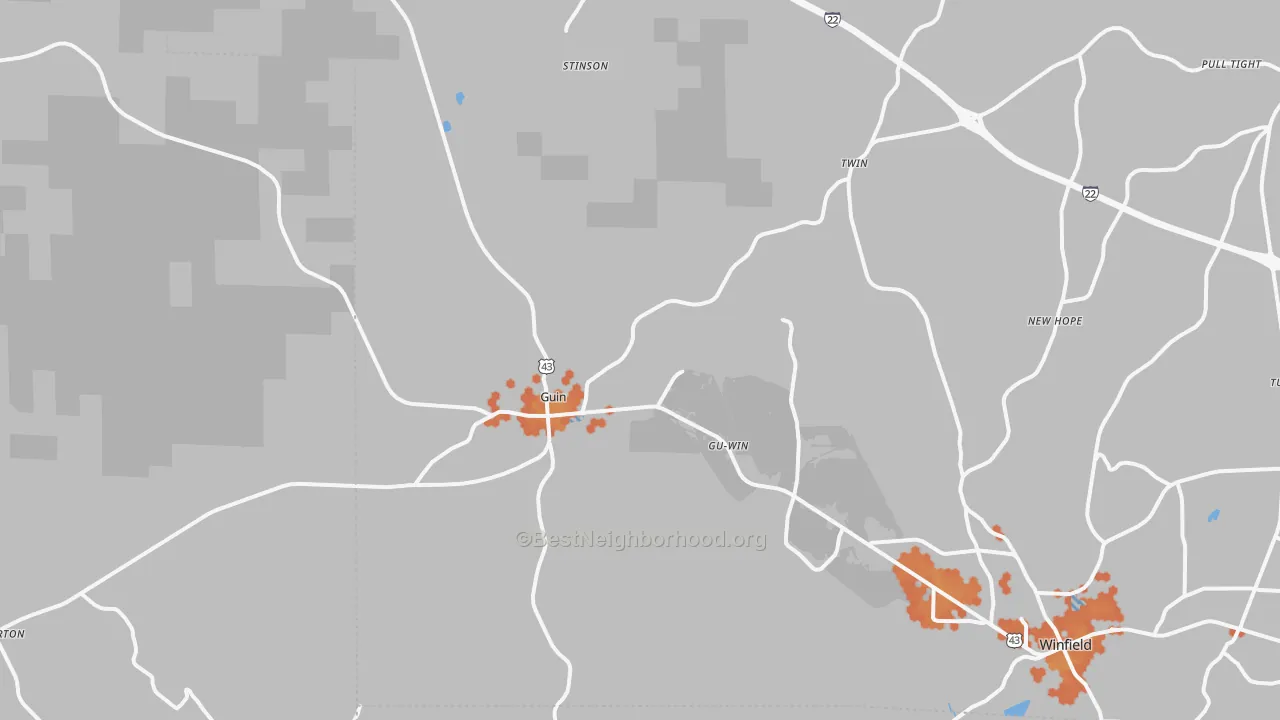 Bike Grade map of Guin, AL