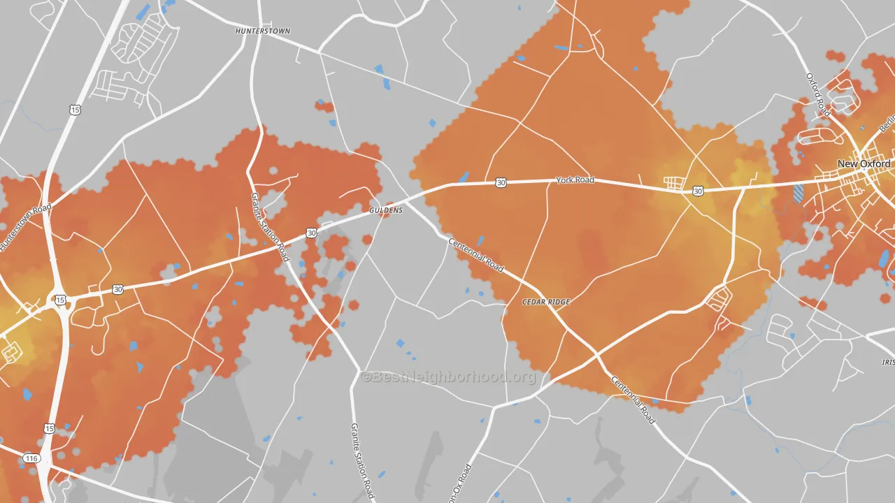 Bike Grade map of Guldens, PA