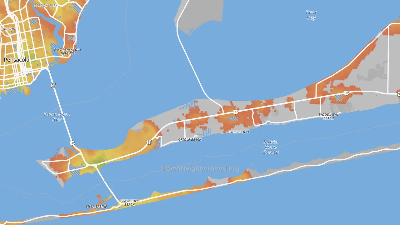 Bike Grade map of Gulf Breeze, FL