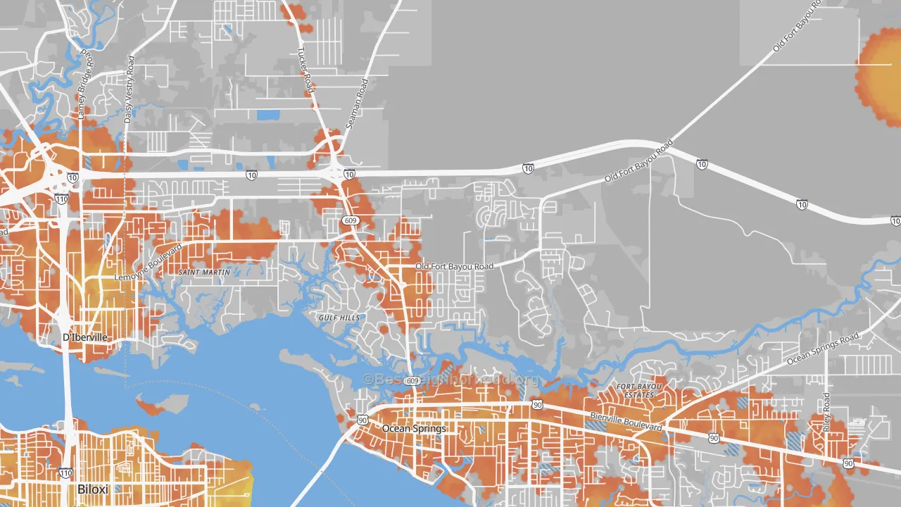 Bike Grade map of Gulf Hills, MS