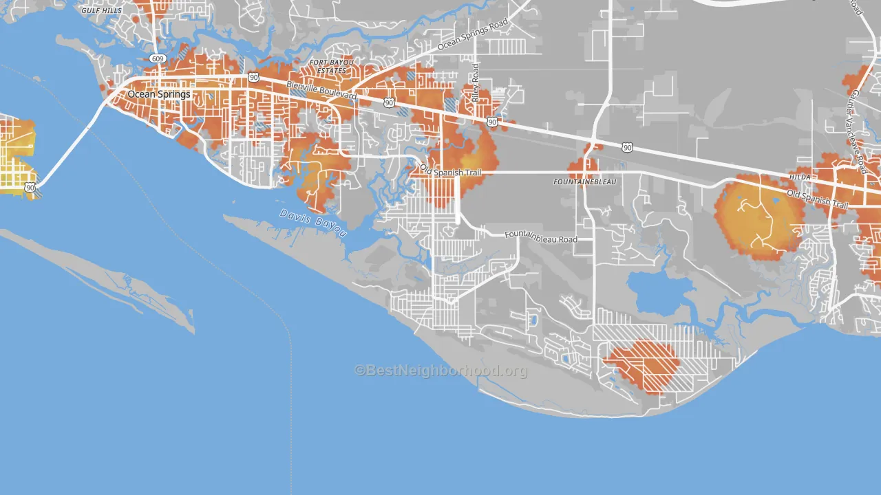 Bike Grade map of Gulf Park Estates, MS