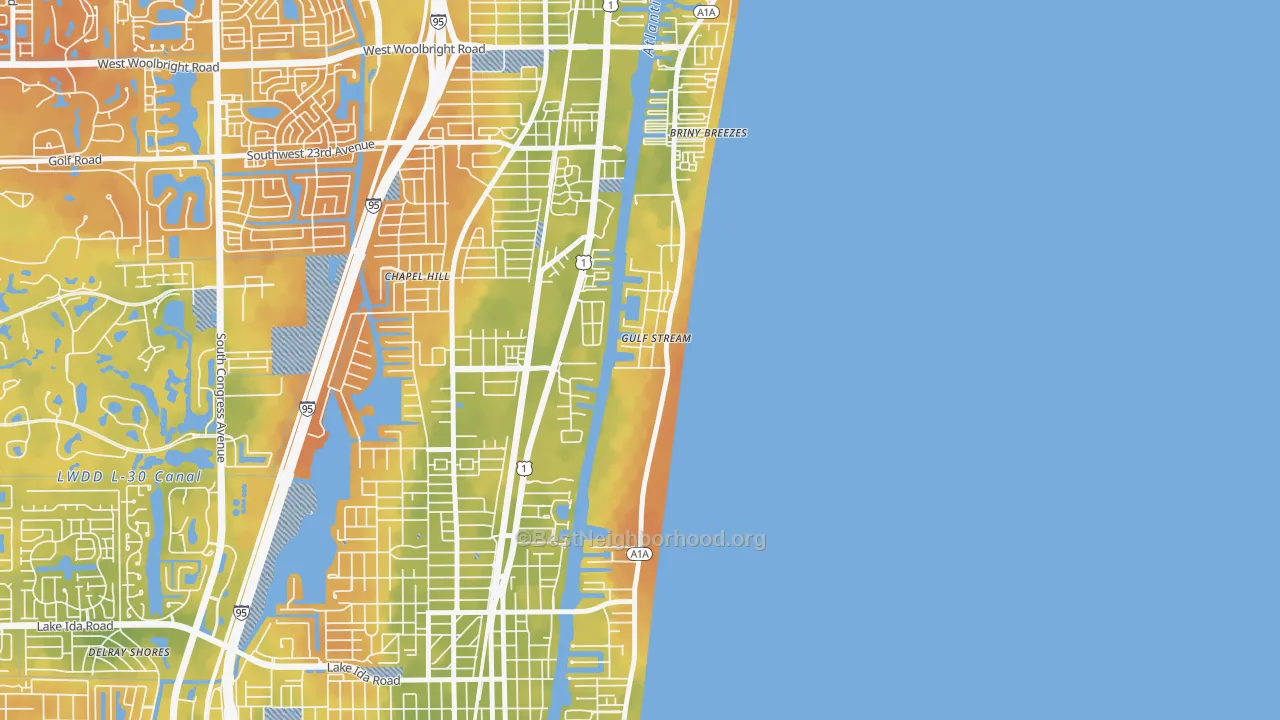 Bike Grade map of Gulf Stream, FL