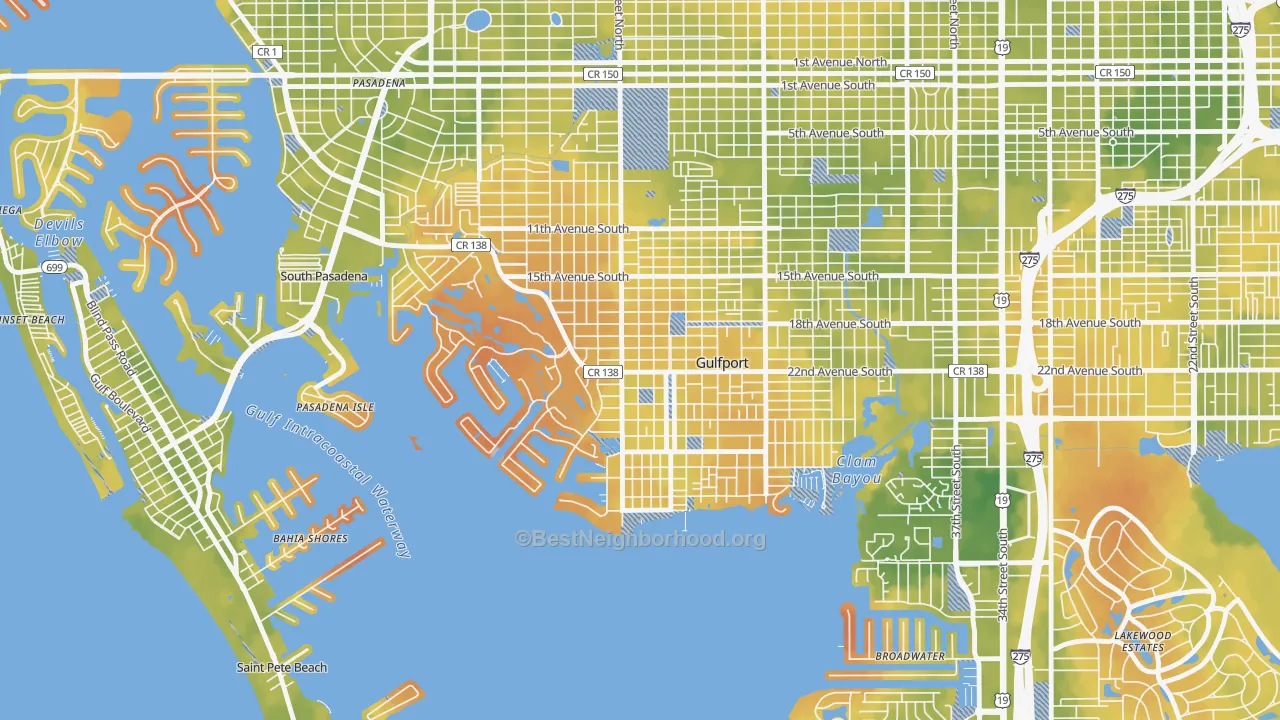Bike Grade map of Gulfport, FL