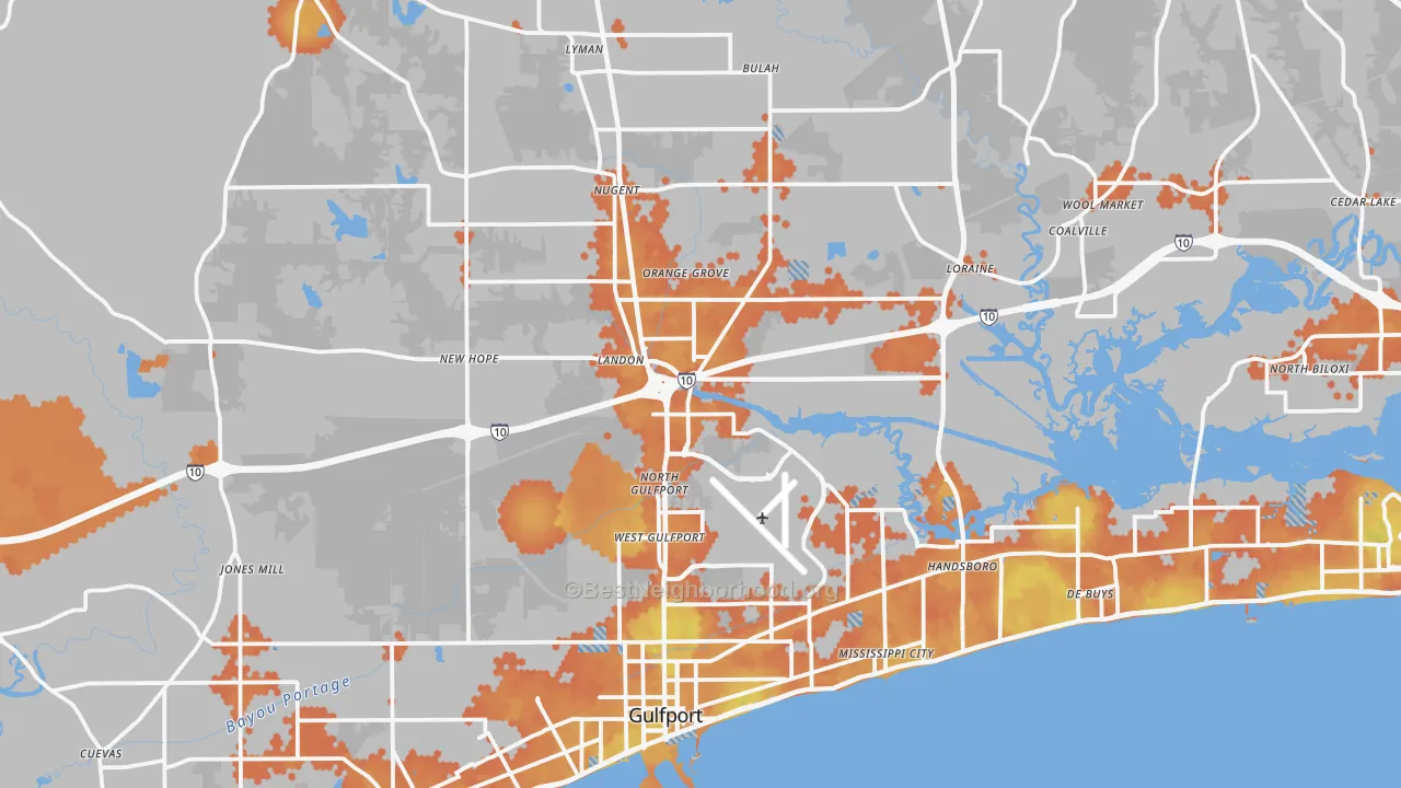 Bike Grade map of Gulfport, MS