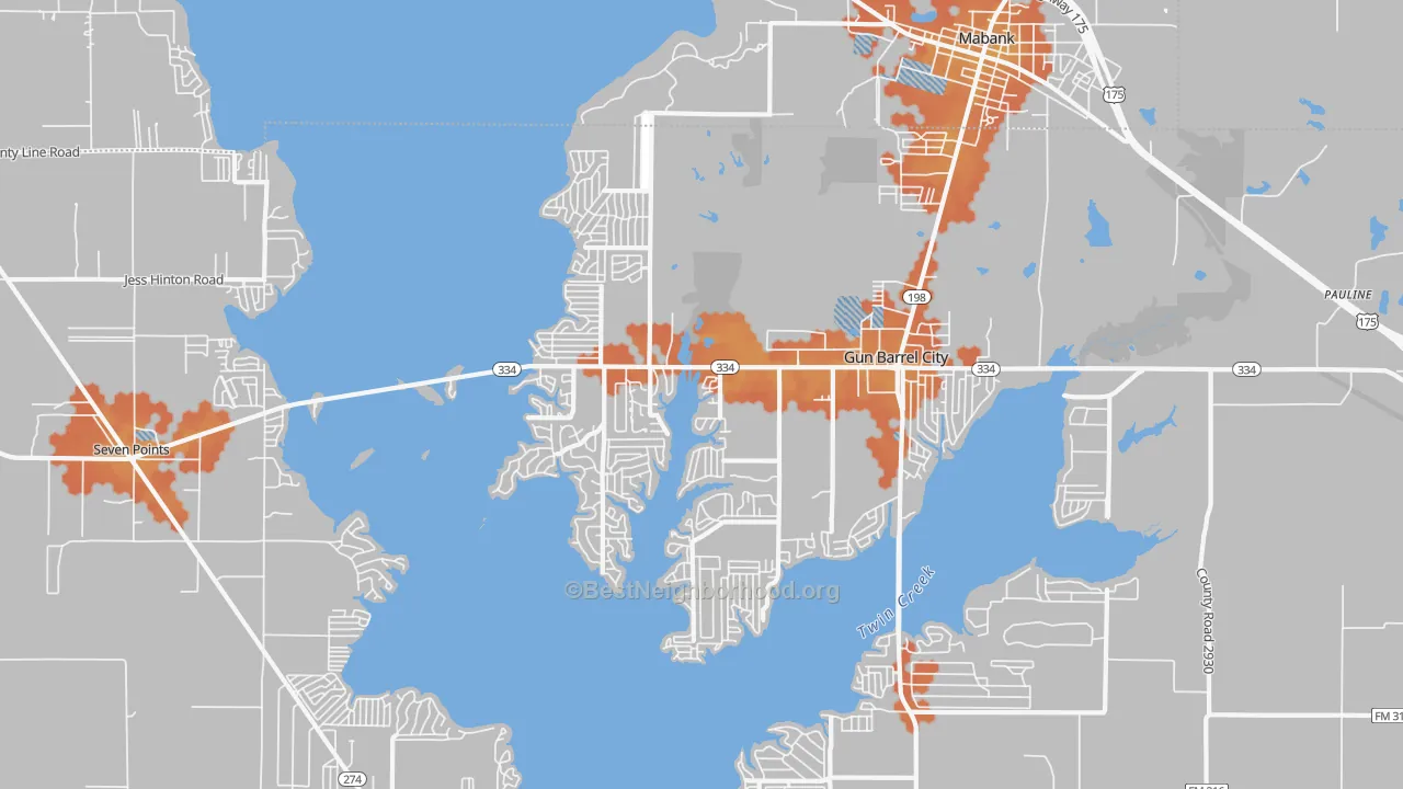 Bike Grade map of Gun Barrel City, TX