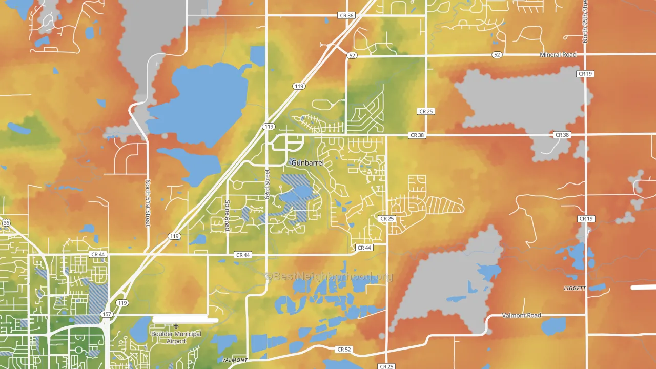 Bike Grade map of Gunbarrel, CO