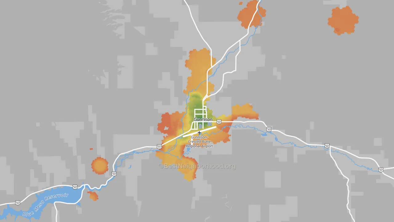Bike Grade map of Gunnison, CO