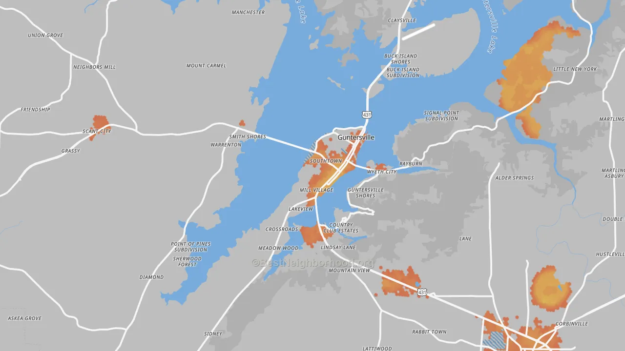 Bike Grade map of Guntersville, AL