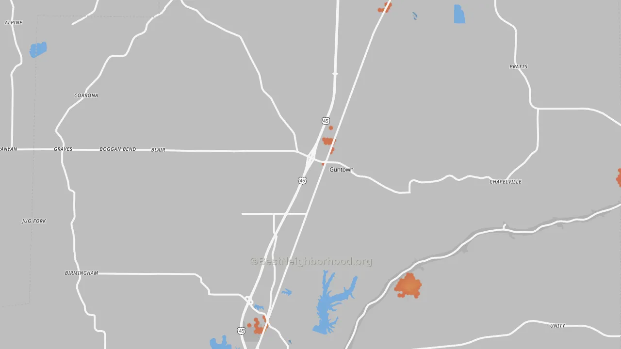 Bike Grade map of Guntown, MS